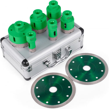6 PCs Diamond Hole Hole Set Drill Drill Core Bits M14 25/25/45/50/68 mm + 2 lâminas de serra