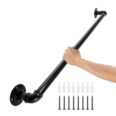 TUBO DE ÁGUA RETRO HANDROUGH DE 90 CM DE RAILING INDUSTRIAL RAILY AÇO DE CARBONA MATT Handrail Retro Retro Indústria de 95 mm até a parede adequada para corrimãos em ambientes fechados/área externa