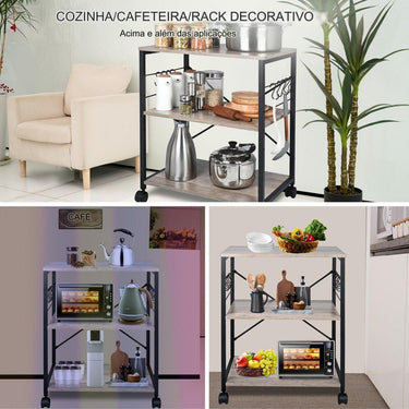 Estante de Cozinha de 3 Camadas 60x40cm