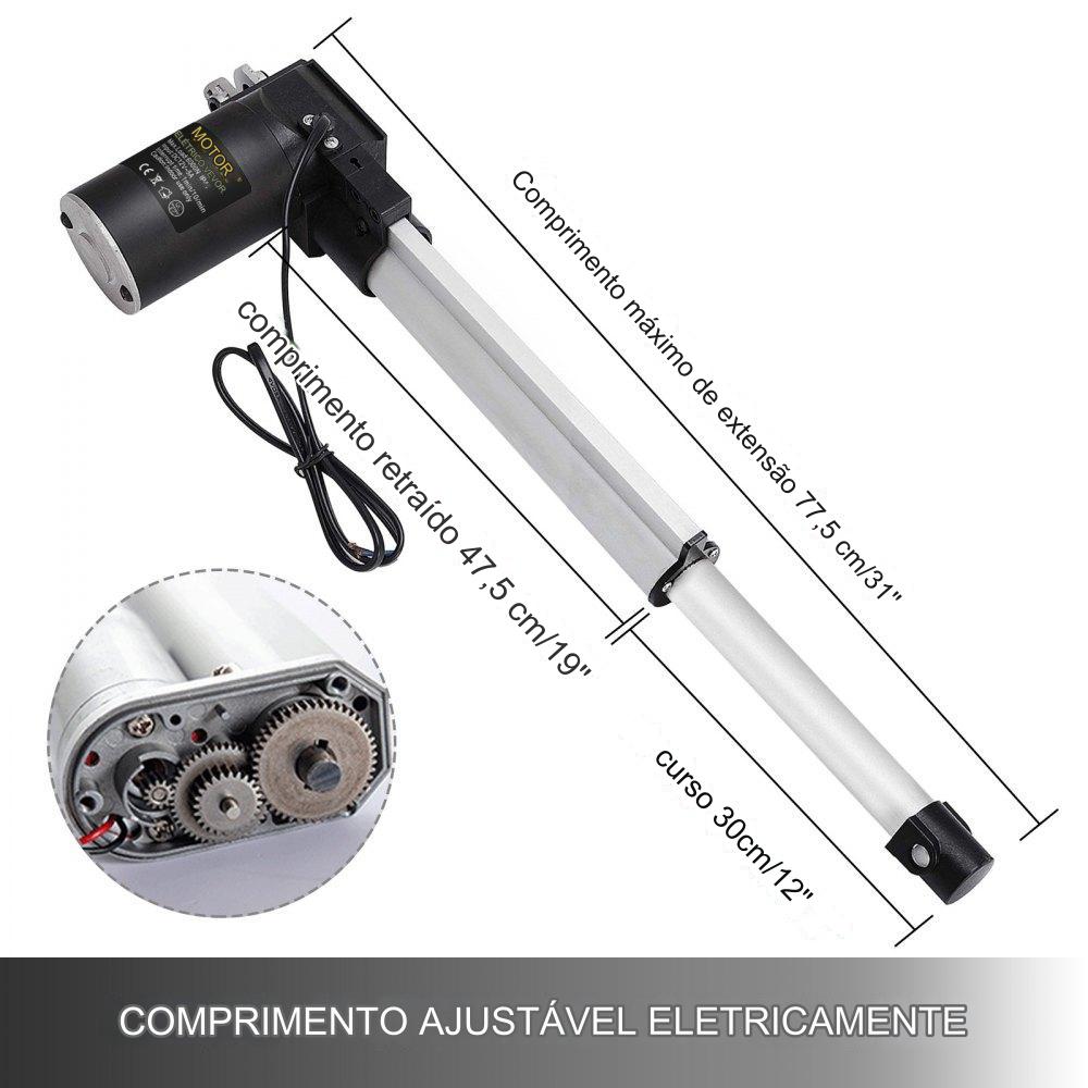 Atuador Linear de 12": Motor de 12V 6000N Impermeável e Silencioso