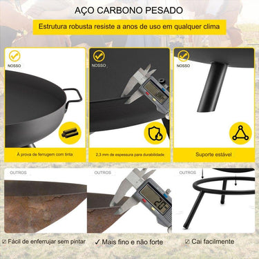 Fogueira de Aço Carbono - 77cm para Jardim e Churrasco