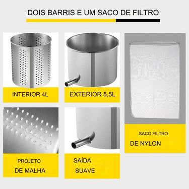 Prensa de Frutas de Aço Inoxidável (5.5L)