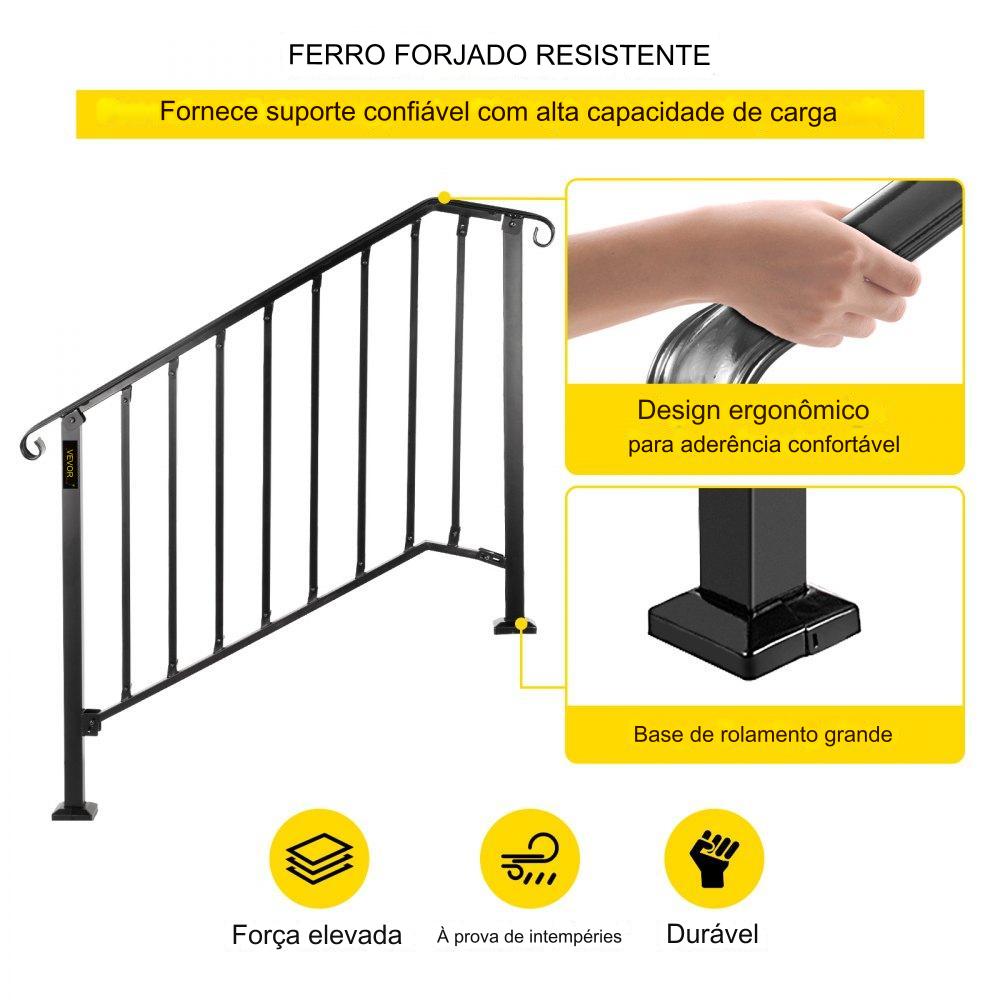 Corrimão exterior para 3 a 4 degraus externos - Preto