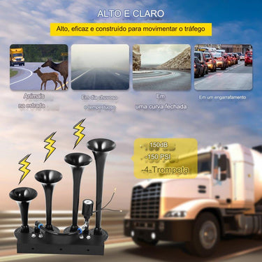 Kit de Trombeta de Ar (12V 150 dB 4 Trombetas)