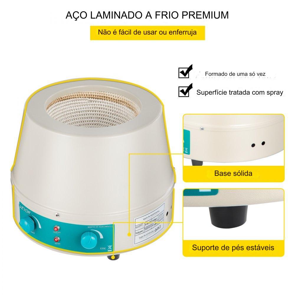 Aquecedor de Mantas de Aquecimento de Laboratório de 250W para Frascos Redondos de 500ml