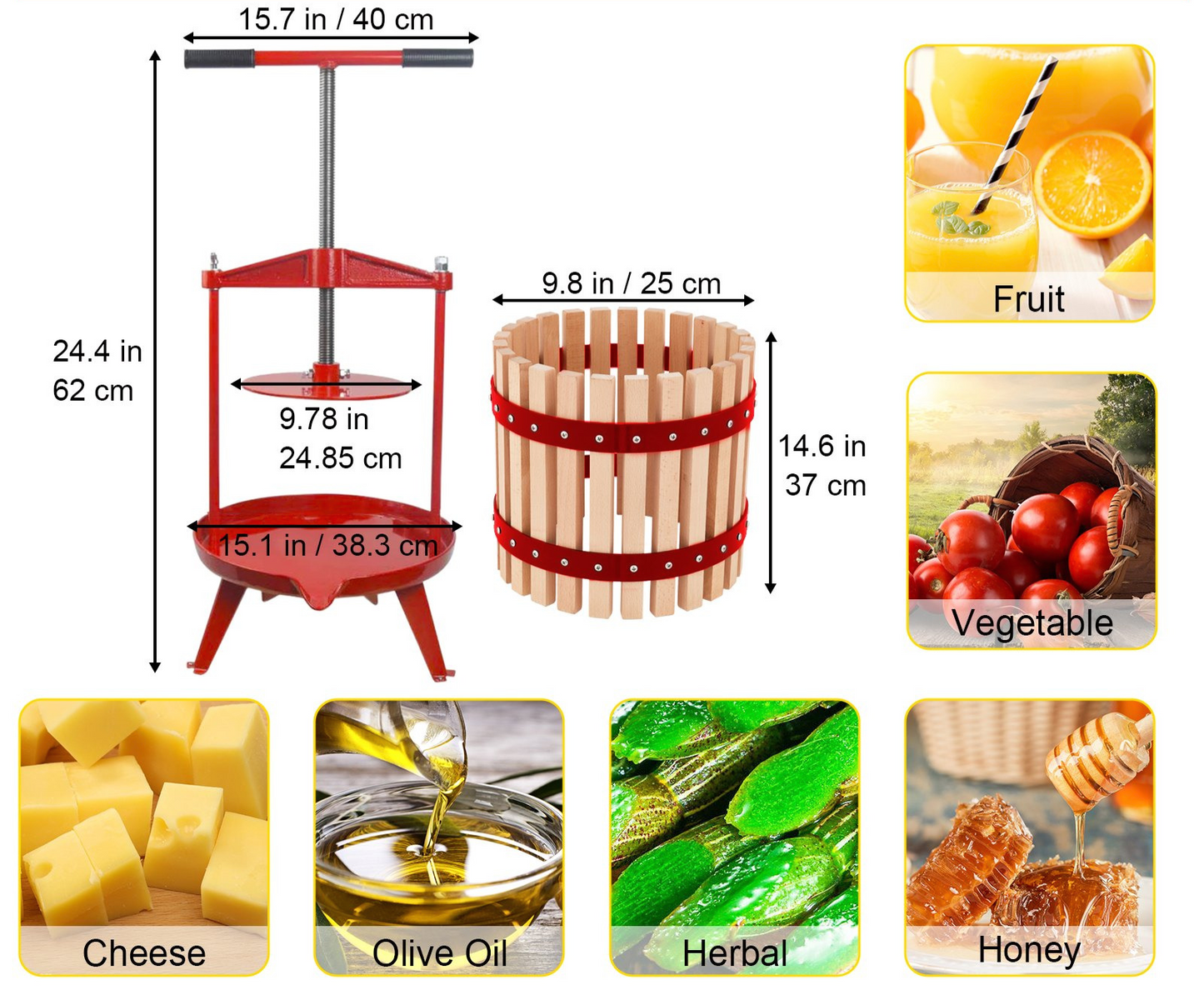 Prensa manual 12l para uvas azeitonas frutas