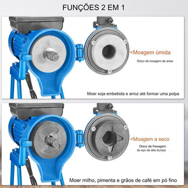 Moinho de Cereais Elétrico 2 em 1 - Uso Seco e Úmido 1500W 240x280x700mm