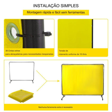 Cortina de Soldadura em Vinil 180x240cm com Moldura Cor Amarela
