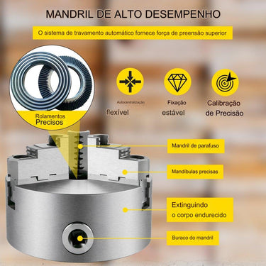 Mandril de Torno de 3 Garras de Metal - 160mm 2-1/4-8