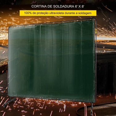 Cortina de Soldadura em Vinil 180x240cm com Moldura Cor Verde