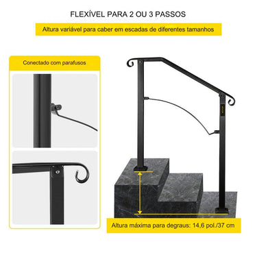 Corrimão de Ferro Forjado para Jardins - 2-3 Degraus - com Acessórios