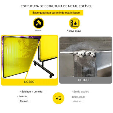 Cortina de Soldadura em Vinil 180x240cm com Moldura Cor Amarela