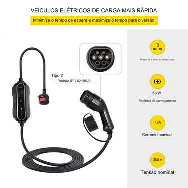 Cabo de Carregamento EV (13A 10m)