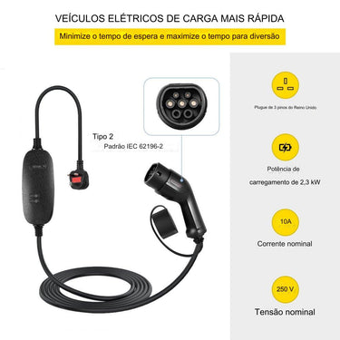 Cabo de Carregamento EV (10A 2.3kW 6m)