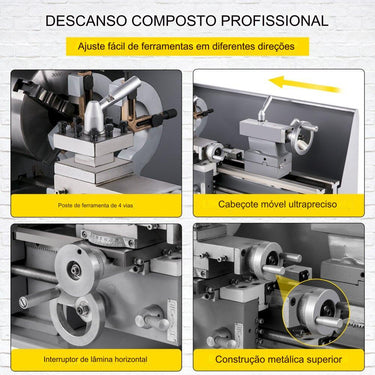 Torno de Metal 750W - 210x400mm Alta Precisão