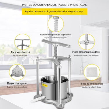 Prensa de Frutas Manual de 3L em Aço Inoxidável