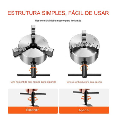 Mandril de Torno de 100mm com 3 Garras