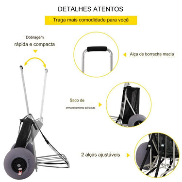 Carrinho de Praia - Para Areia com Rodas de Borracha