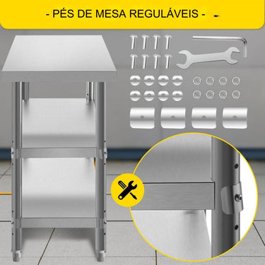 Mesa de Trabalho em Aço Inoxidável - 1520x450x855mm