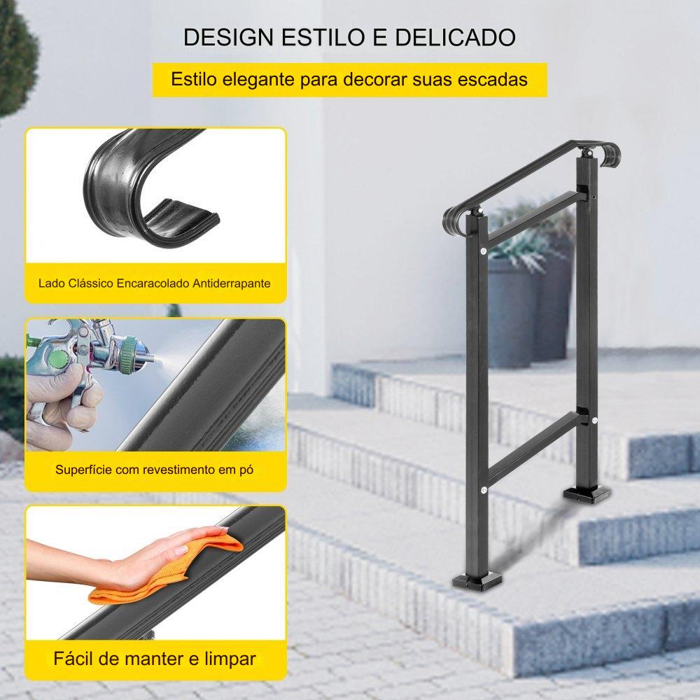 Corrimão Ajustável para Escadas - Kit de Instalação Preto