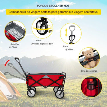 Carrinho de Mão Dobrável - Vermelho e Cinza