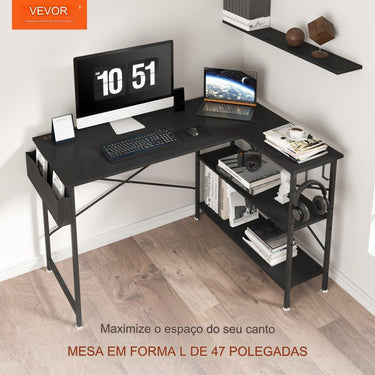 Mesa em forma de L  - preta 1200x890x760mm