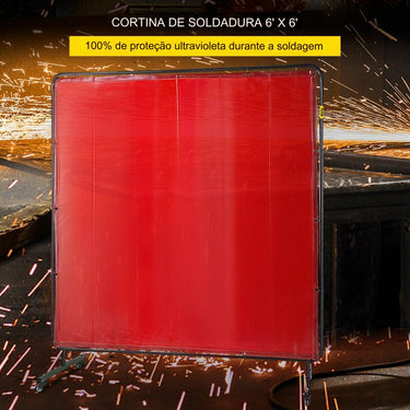 Cortina de Soldadura em Vinil 180x180cm com Moldura Cor Vermelha