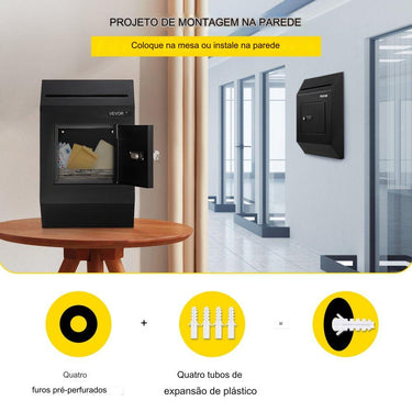 Caixa de doações de aço  - caixa preta com chave