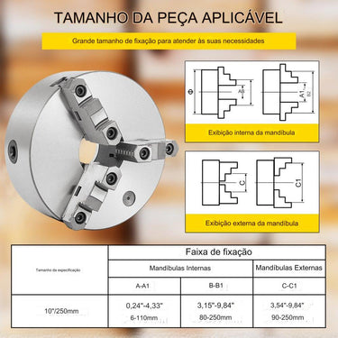 Mandril de Torno de 250mm com 3 Garras