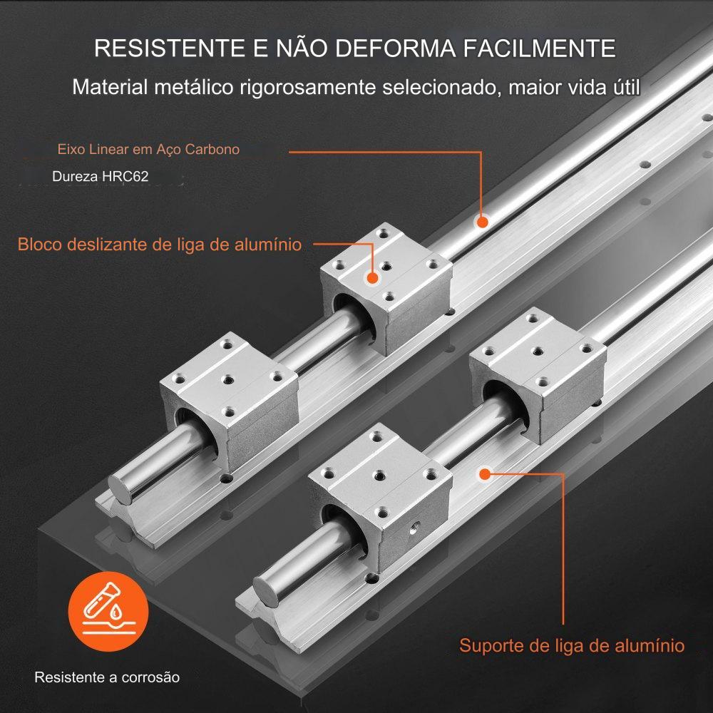 Guia Linear SBR20: 2 Trilhos de 800mm com 4 Blocos