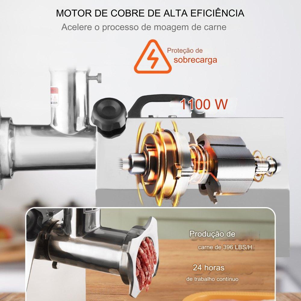 Moedor de Carne Elétrico  360 kg/h 1100W