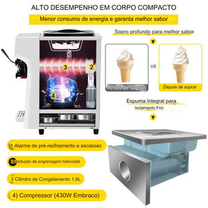 Máquina de Sorvete de Soft Serve Comercial (1000W 10-20L/h)