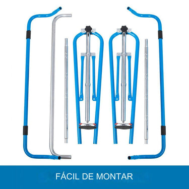 Barra de ginástica ajustável com anéis voadores azul