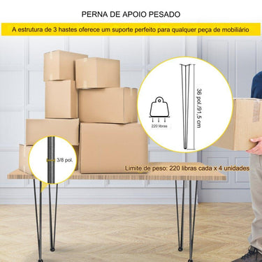 Pernas de Mesa 4x Tischbeine Hairpin 91.5cm Aço Carbono