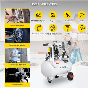 Compressor de Ar Silencioso 750W - 25L Sem Óleo