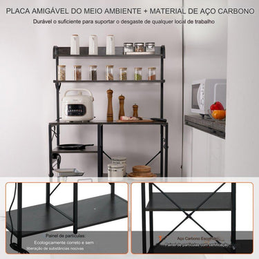 Prateleira de Cozinha - 7 Níveis Tomadas Embutidas