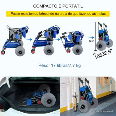 Carrinho de Praia Dobrável - Com Rodas de Borracha