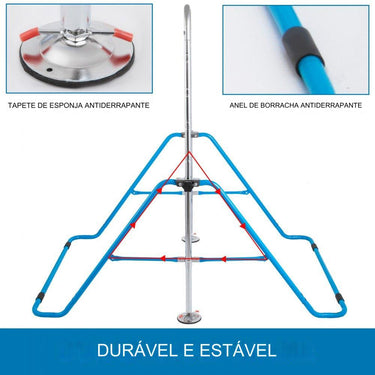Barra de ginástica ajustável com anéis voadores azul