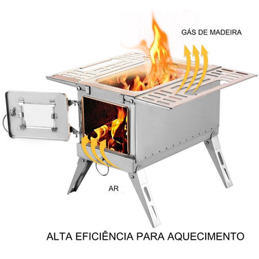 Fogão de Tenda em Aço Inoxidável - Portátil 46.5x38x36cm