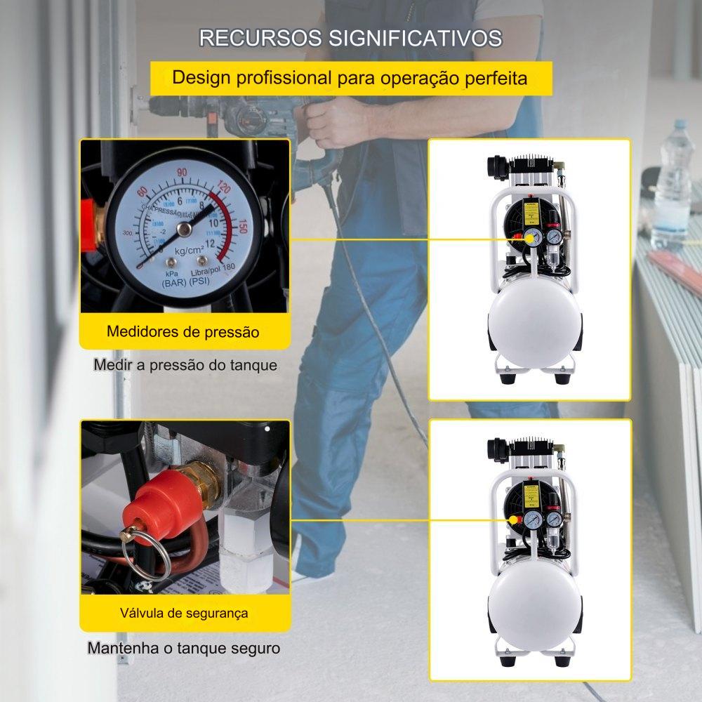 Compressor de Ar Silencioso  - 1100W 30L Sem Óleo