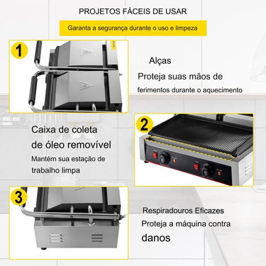 Placa de Grelhador Elétrica Dupla 3600W