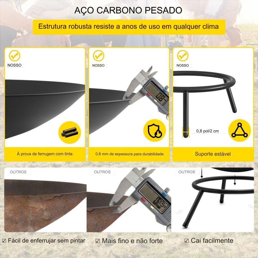 Fogueira de Aço Carbono - 55.5cm para Jardim e Churrasco