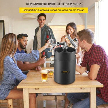 Mini Barril de Cerveja 5L em Aço Inoxidável