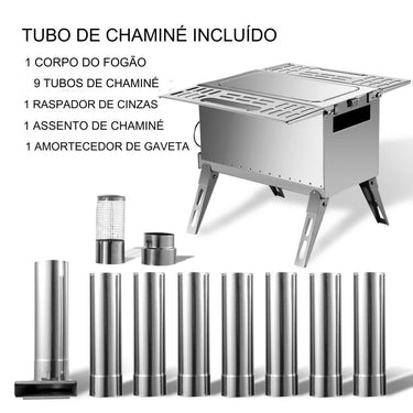 Fogão de Tenda em Aço Inoxidável - Portátil 46.5x38x36cm