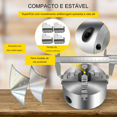 Mandril de Torno de 4 Garras Auto Centralizadoras - 125mm