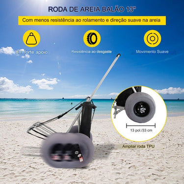 Carrinho de Praia - Para Areia com Rodas de Borracha