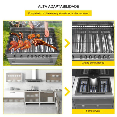 Queimador Universal em Aço Inoxidável para Grelhador a Gás - 550x175x60mm