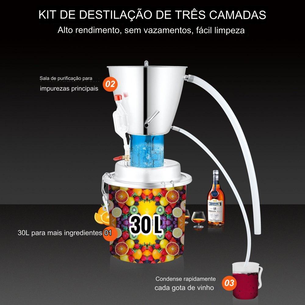 Alambique de Álcool de 30L em Aço Inoxidável