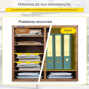 Organizador de documentos  - 12 compartimentos madeira
