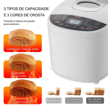 Máquina de Fazer Pão Elétrica  650W - Opções 0.5 0.7 ou 0.9 kg